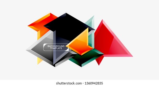 Bright colorful triangular poly 3d composition, vector abstract geometric background, minimal design, polygonal futuristic poster