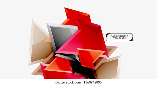 Composição triangular brilhante triangular 3d, fundo geométrico abstrato vetorial, design mínimo, poster futurista poligonal