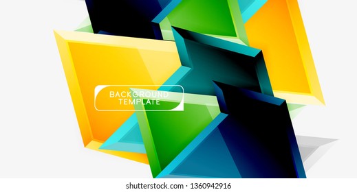 Bright colorful triangular poly 3d composition, vector abstract geometric background, minimal design, polygonal futuristic poster