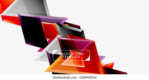 Bright colorful triangular poly 3d composition, vector abstract geometric background, minimal design, polygonal futuristic poster