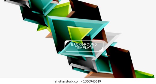 Bright colorful triangular poly 3d composition, vector abstract geometric background, minimal design, polygonal futuristic poster
