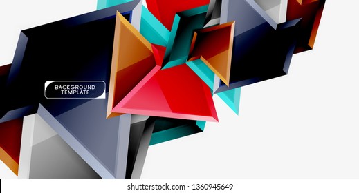 Bright colorful triangular poly 3d composition, vector abstract geometric background, minimal design, polygonal futuristic poster