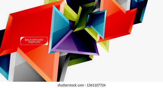 Bright colorful triangular poly 3d composition, vector abstract geometric background, minimal design, polygonal futuristic poster