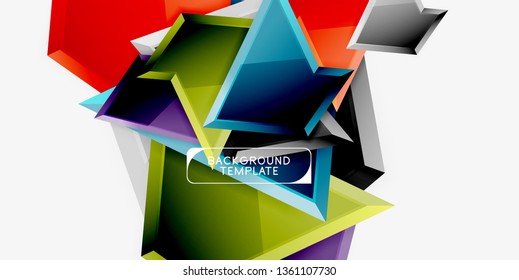Bright colorful triangular poly 3d composition, vector abstract geometric background, minimal design, polygonal futuristic poster