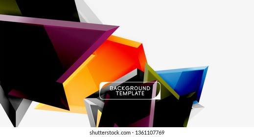 Bright colorful triangular poly 3d composition, vector abstract geometric background, minimal design, polygonal futuristic poster