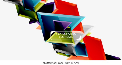 Bright colorful triangular poly 3d composition, vector abstract geometric background, minimal design, polygonal futuristic poster