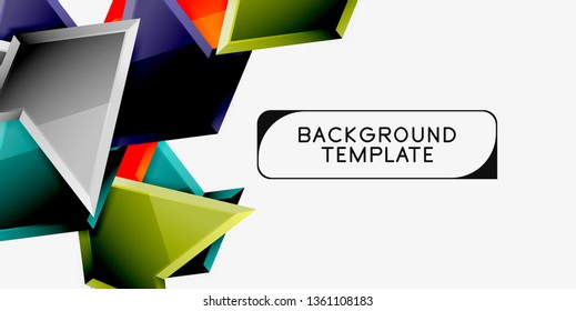 Bright colorful triangular poly 3d composition, vector abstract geometric background, minimal design, polygonal futuristic poster