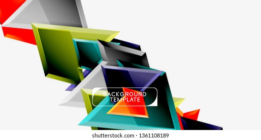 Bright colorful triangular poly 3d composition, vector abstract geometric background, minimal design, polygonal futuristic poster