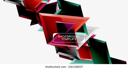 Bright colorful triangular poly 3d composition, vector abstract geometric background, minimal design, polygonal futuristic poster