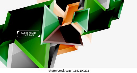 Bright colorful triangular poly 3d composition, vector abstract geometric background, minimal design, polygonal futuristic poster