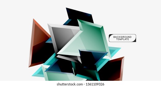 Bright colorful triangular poly 3d composition, vector abstract geometric background, minimal design, polygonal futuristic poster