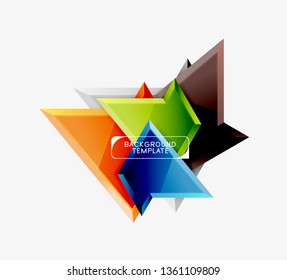 Bright colorful triangular poly 3d composition, vector abstract geometric background, minimal design, polygonal futuristic poster