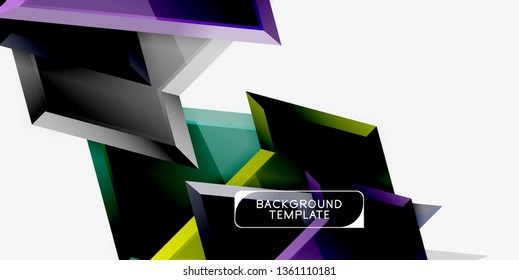 Bright colorful triangular poly 3d composition, vector abstract geometric background, minimal design, polygonal futuristic poster