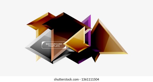 Bright colorful triangular poly 3d composition, vector abstract geometric background, minimal design, polygonal futuristic poster