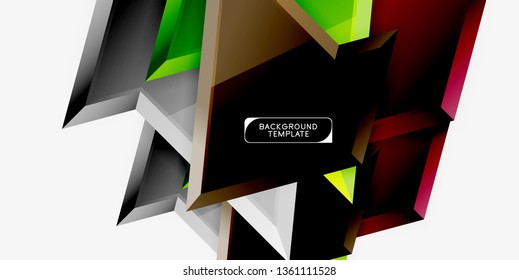 Bright colorful triangular poly 3d composition, vector abstract geometric background, minimal design, polygonal futuristic poster