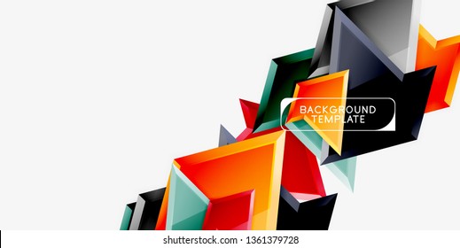 Bright colorful triangular poly 3d composition, vector abstract geometric background, minimal design, polygonal futuristic poster