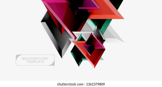 Bright colorful triangular poly 3d composition, vector abstract geometric background, minimal design, polygonal futuristic poster