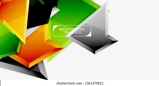 Bright colorful triangular poly 3d composition, vector abstract geometric background, minimal design, polygonal futuristic poster