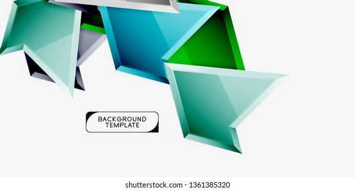 Bright colorful triangular poly 3d composition, vector abstract geometric background, minimal design, polygonal futuristic poster