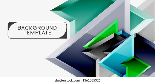 Bright colorful triangular poly 3d composition, vector abstract geometric background, minimal design, polygonal futuristic poster