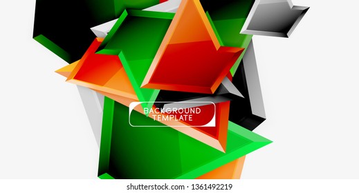Bright colorful triangular poly 3d composition, vector abstract geometric background, minimal design, polygonal futuristic poster
