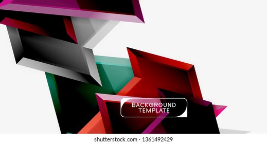 Bright colorful triangular poly 3d composition, vector abstract geometric background, minimal design, polygonal futuristic poster