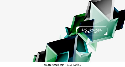 Bright colorful triangular poly 3d composition, vector abstract geometric background, minimal design, polygonal futuristic poster