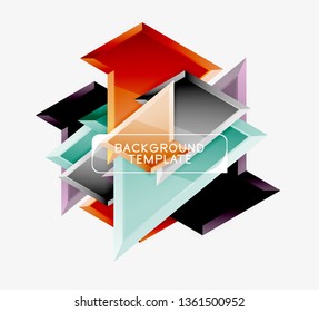 Bright colorful triangular poly 3d composition, vector abstract geometric background, minimal design, polygonal futuristic poster