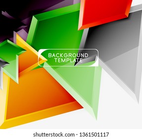 Bright colorful triangular poly 3d composition, vector abstract geometric background, minimal design, polygonal futuristic poster