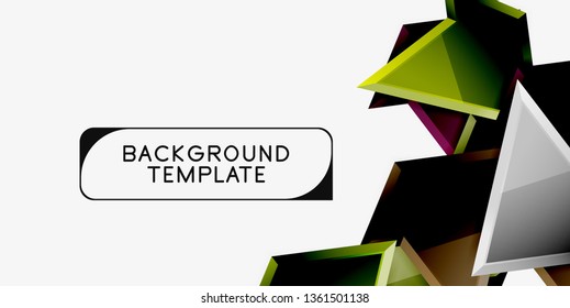 Bright colorful triangular poly 3d composition, vector abstract geometric background, minimal design, polygonal futuristic poster