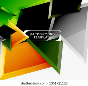 Bright colorful triangular poly 3d composition, vector abstract geometric background, minimal design, polygonal futuristic poster