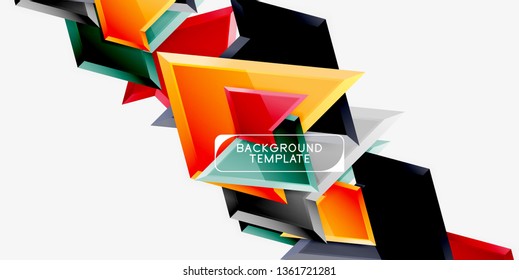 Hellbunt bunter Dreieckspolympietrie, 3D-Komposition, abstrakter, geometrischer Hintergrund, minimales Design, polygonales futuristisches Poster