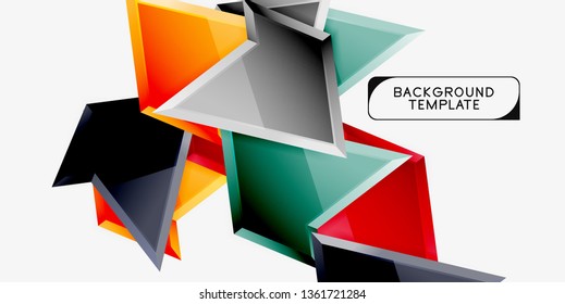 Bright colorful triangular poly 3d composition, vector abstract geometric background, minimal design, polygonal futuristic poster