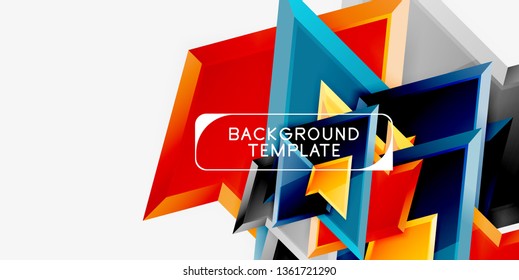 Bright colorful triangular poly 3d composition, vector abstract geometric background, minimal design, polygonal futuristic poster