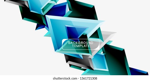 Bright colorful triangular poly 3d composition, vector abstract geometric background, minimal design, polygonal futuristic poster