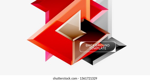 Bright colorful triangular poly 3d composition, vector abstract geometric background, minimal design, polygonal futuristic poster