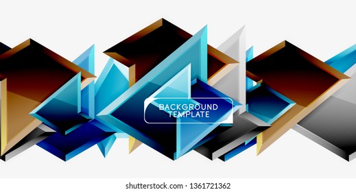 Bright colorful triangular poly 3d composition, vector abstract geometric background, minimal design, polygonal futuristic poster