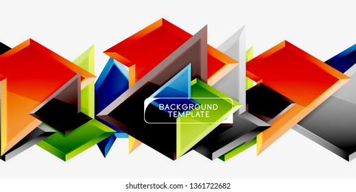 Bright colorful triangular poly 3d composition, vector abstract geometric background, minimal design, polygonal futuristic poster