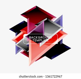Bright colorful triangular poly 3d composition, vector abstract geometric background, minimal design, polygonal futuristic poster