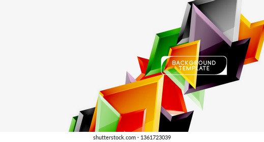 Bright colorful triangular poly 3d composition, vector abstract geometric background, minimal design, polygonal futuristic poster