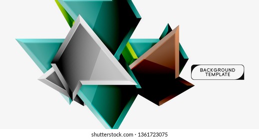 Bright colorful triangular poly 3d composition, vector abstract geometric background, minimal design, polygonal futuristic poster