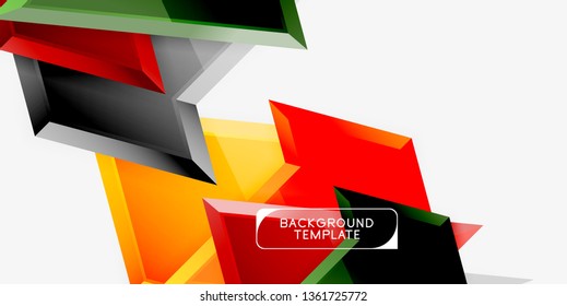 Bright colorful triangular poly 3d composition, vector abstract geometric background, minimal design, polygonal futuristic poster