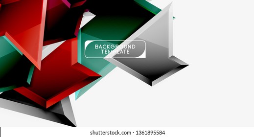Bright colorful triangular poly 3d composition, vector abstract geometric background, minimal design, polygonal futuristic poster
