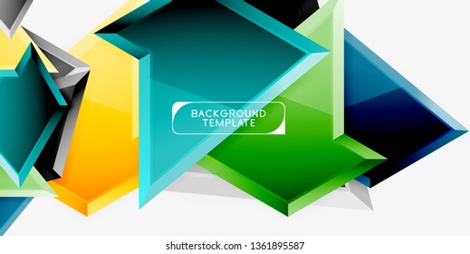 Bright colorful triangular poly 3d composition, vector abstract geometric background, minimal design, polygonal futuristic poster