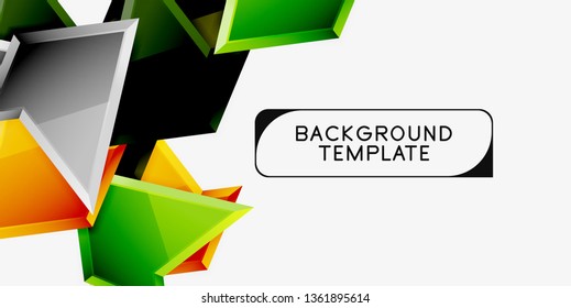 Bright colorful triangular poly 3d composition, vector abstract geometric background, minimal design, polygonal futuristic poster