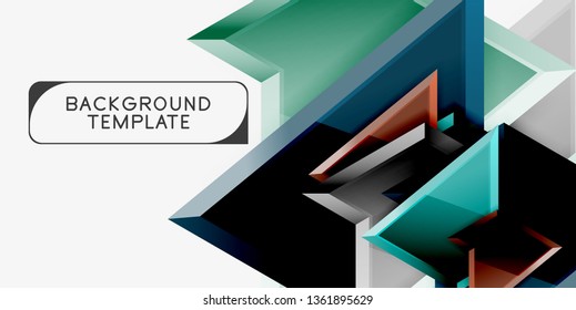 Bright colorful triangular poly 3d composition, vector abstract geometric background, minimal design, polygonal futuristic poster