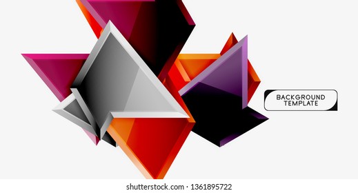 Bright colorful triangular poly 3d composition, vector abstract geometric background, minimal design, polygonal futuristic poster