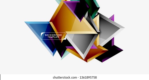Bright colorful triangular poly 3d composition, vector abstract geometric background, minimal design, polygonal futuristic poster
