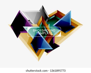 Bright colorful triangular poly 3d composition, vector abstract geometric background, minimal design, polygonal futuristic poster