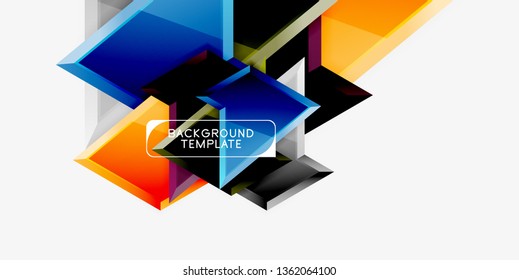 Bright colorful triangular poly 3d composition, vector abstract geometric background, minimal design, polygonal futuristic poster